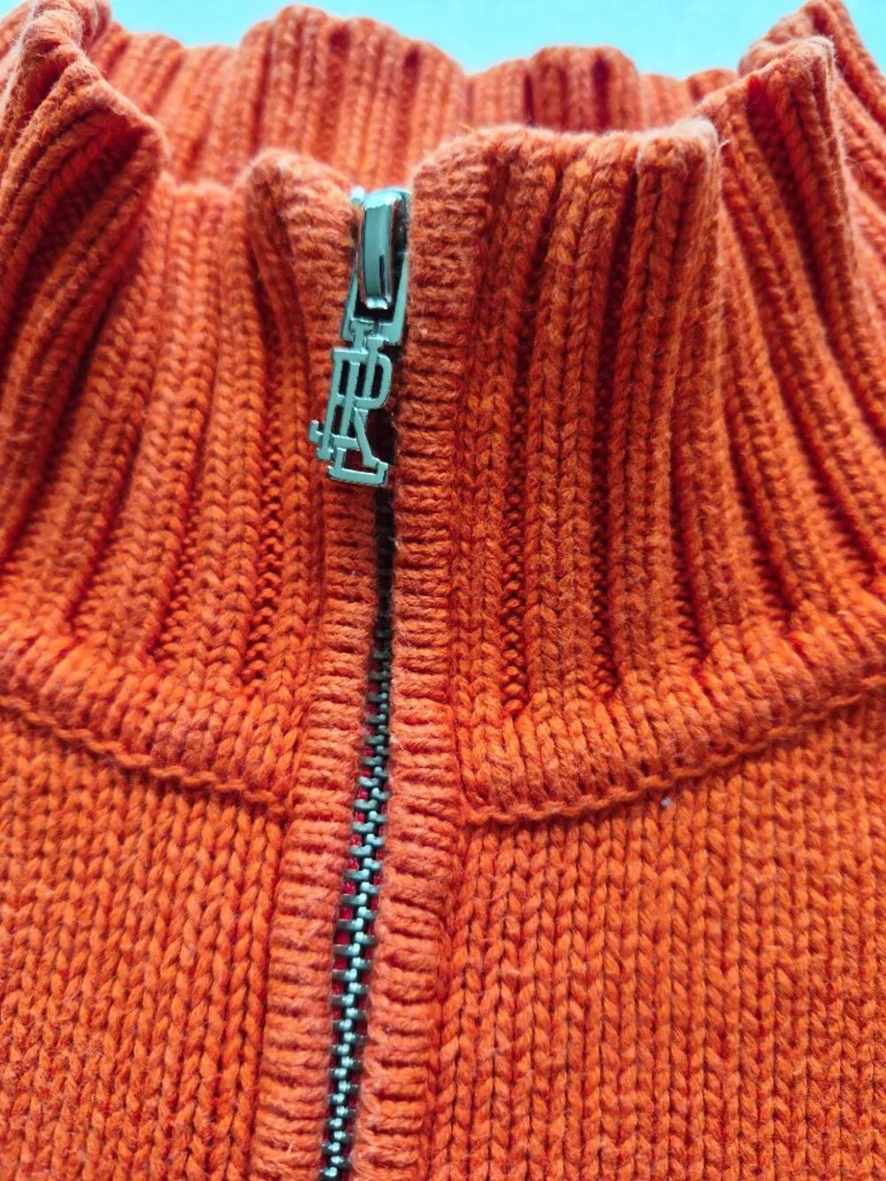 Lauren Ralph Lauren Vintage Crest Logo Sweater Quarter Zip Orange Size M